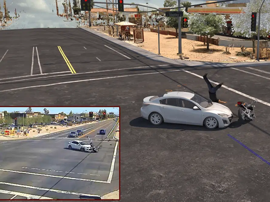 3D Accident Sequence Visualizations illustrating vehicle collision dynamics and reconstruction analysis.