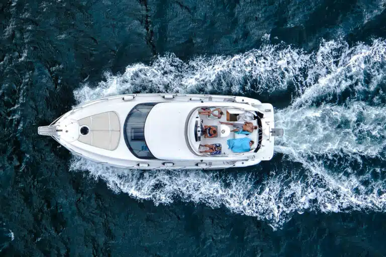 Top view of a motorized boat