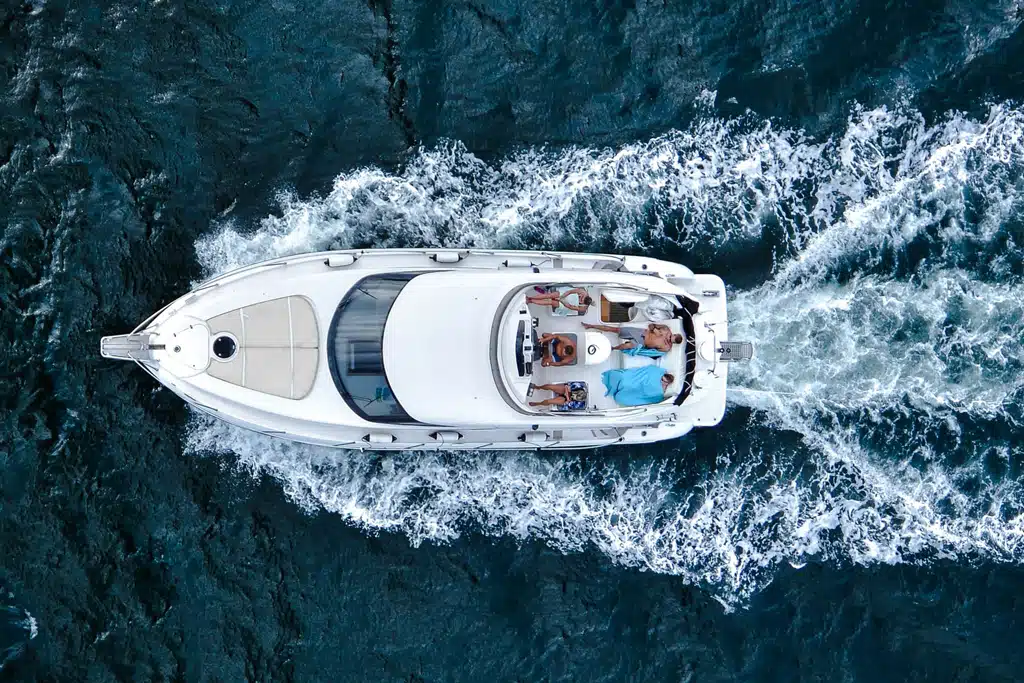 Top view of a motorized boat