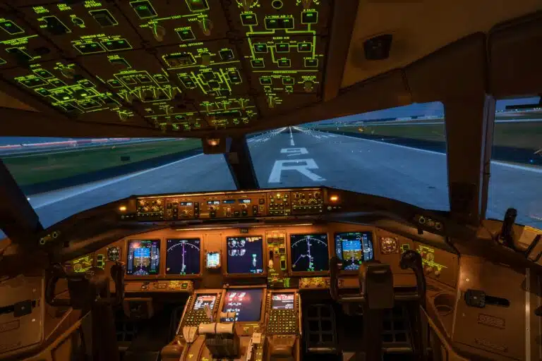 airplane cockpit at night